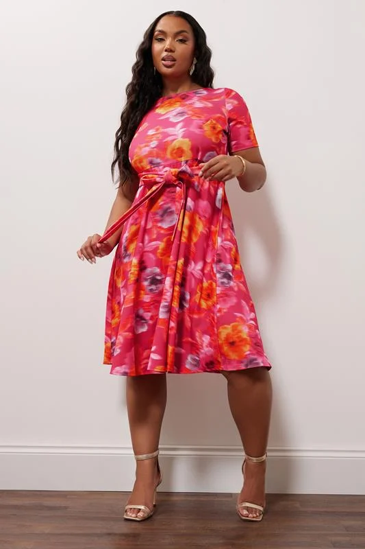 Yours London YOURS LONDON Curve Pink Floral Print Skater Dress
