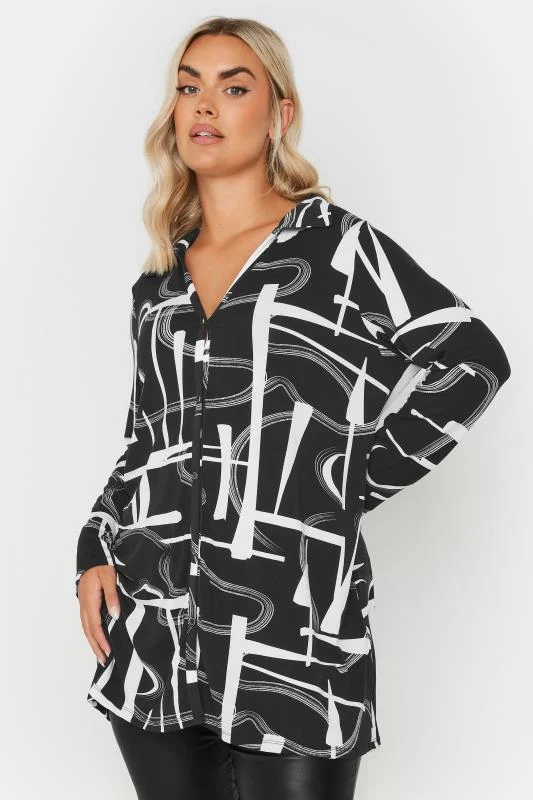 Yours YOURS Curve Black & White Abstract Print Jersey Shirt