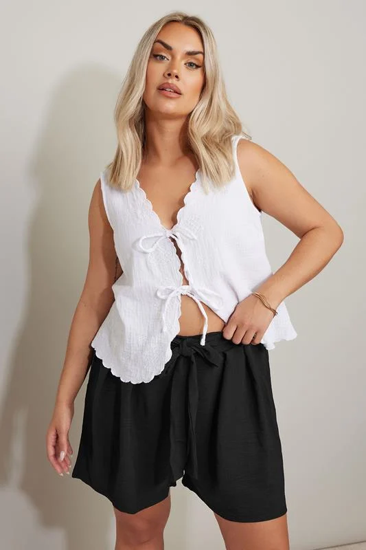 Yours YOURS Curve Black Textured Satin Belted Shorts