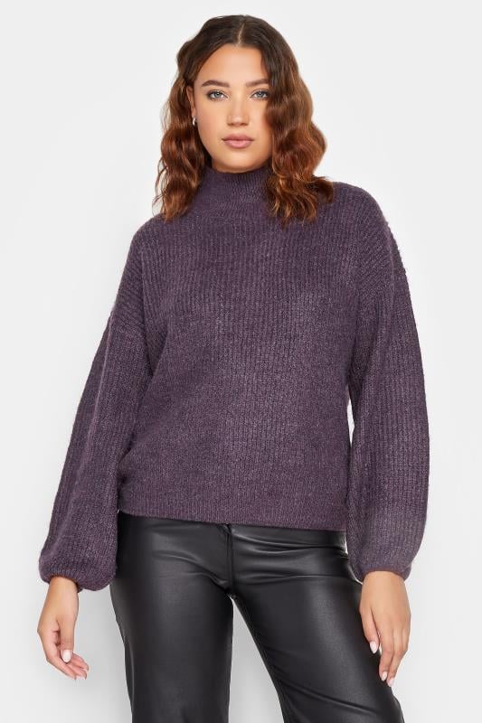 LTS LTS Tall Dark Purple Funnel Neck Knitted Jumper