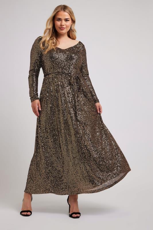 Yours London YOURS LONDON Curve Gold Sequin Maxi Dress