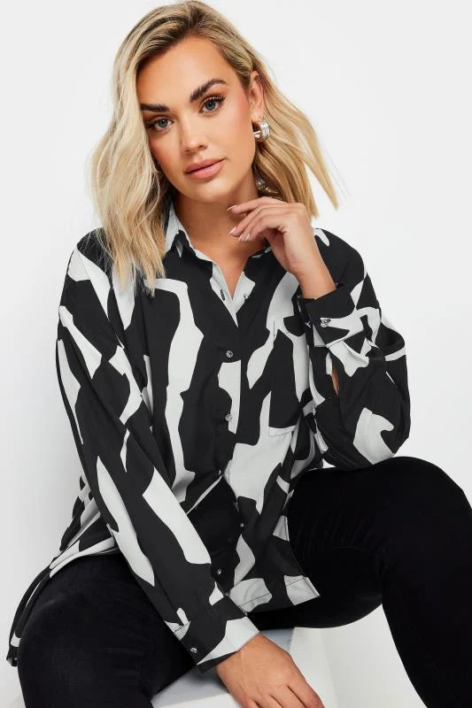 Yours YOURS Curve Black & White Abstract Oversized Shirt
