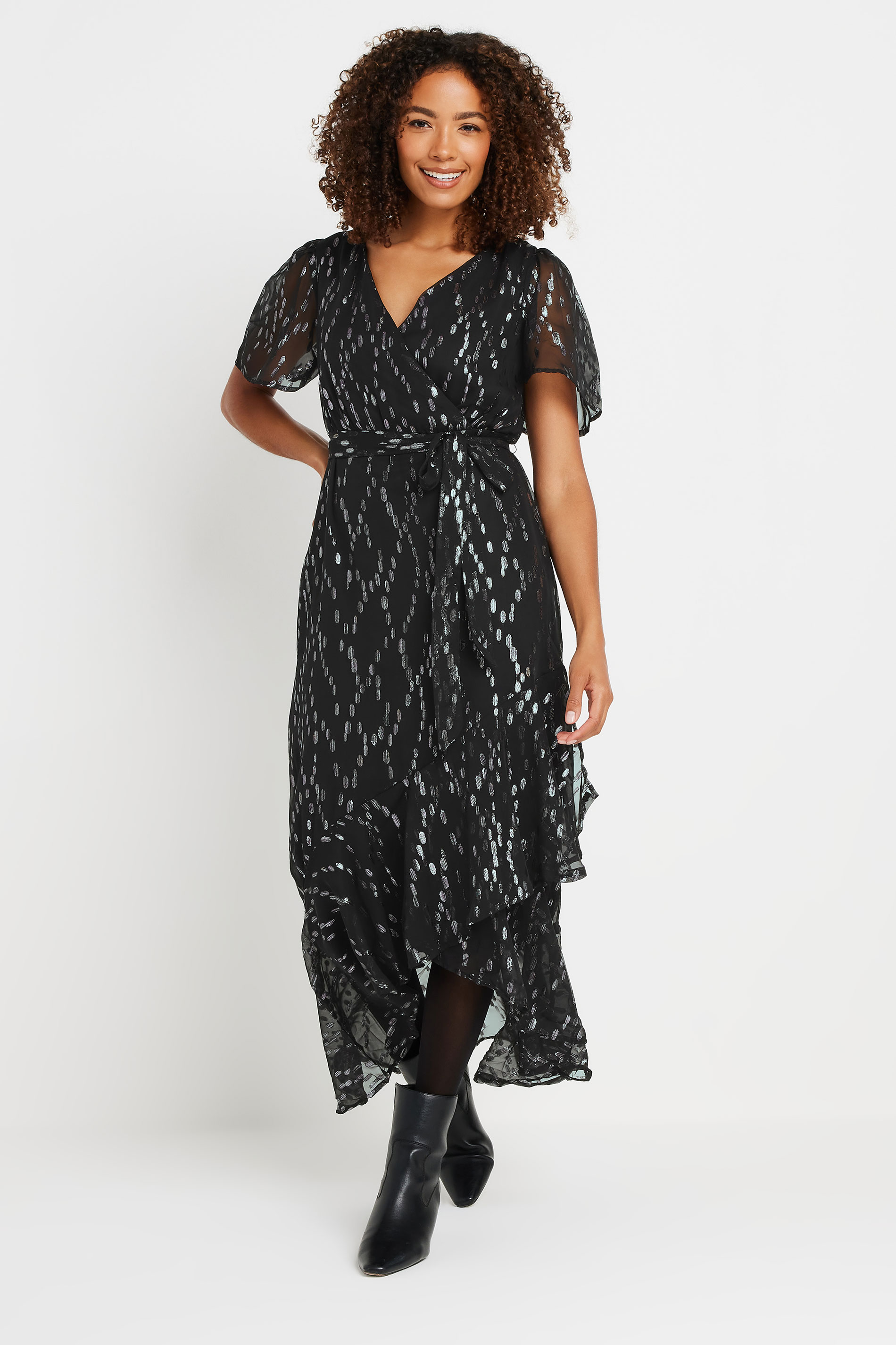 M&Co Womens M&Co Black & Silver Metallic Wrap Maxi Dress