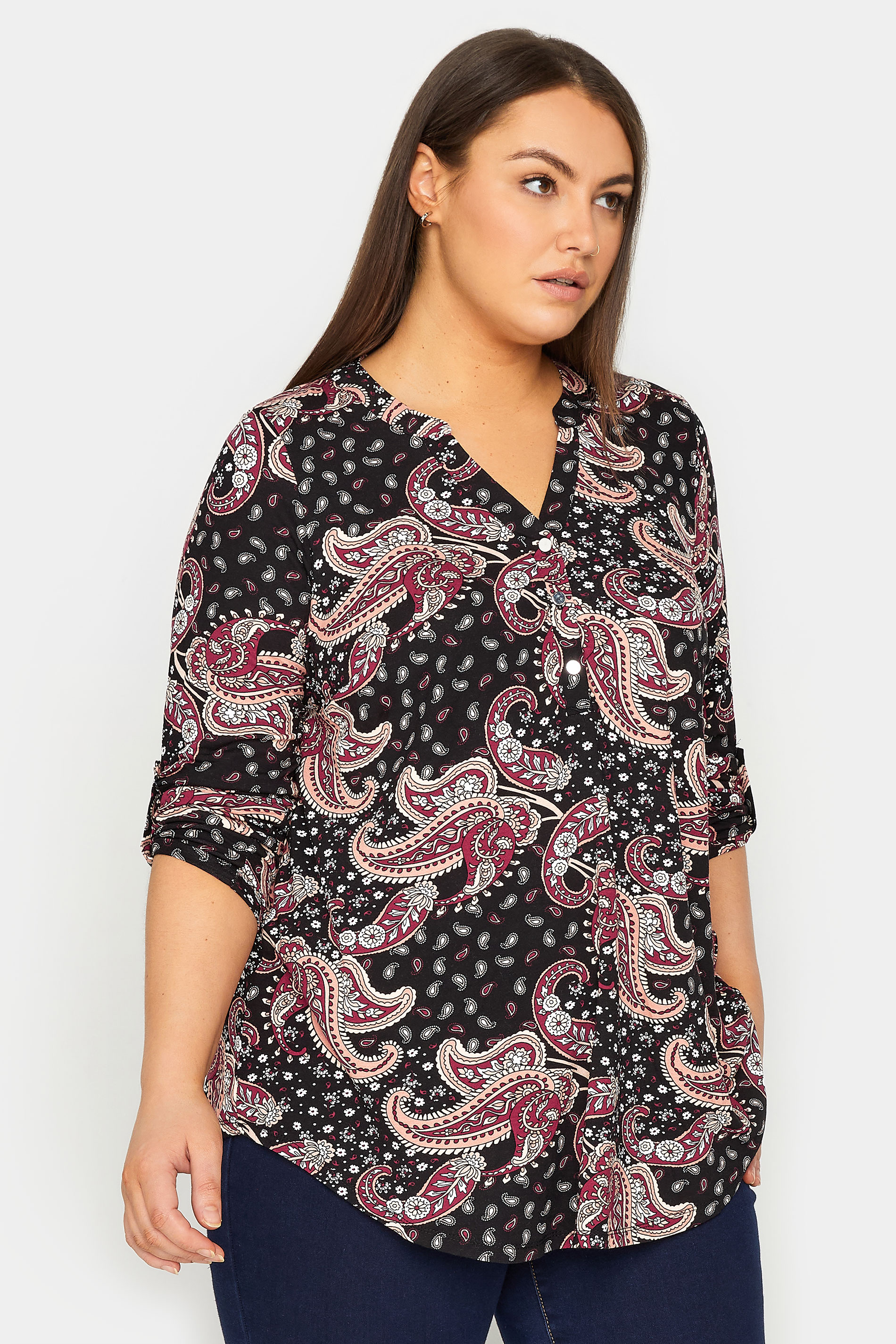 Evans Evans Black Paisley Print Button Detail Shirt