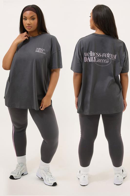 Yours YOURS ACTIVE Curve Grey Side Stripe Leggings