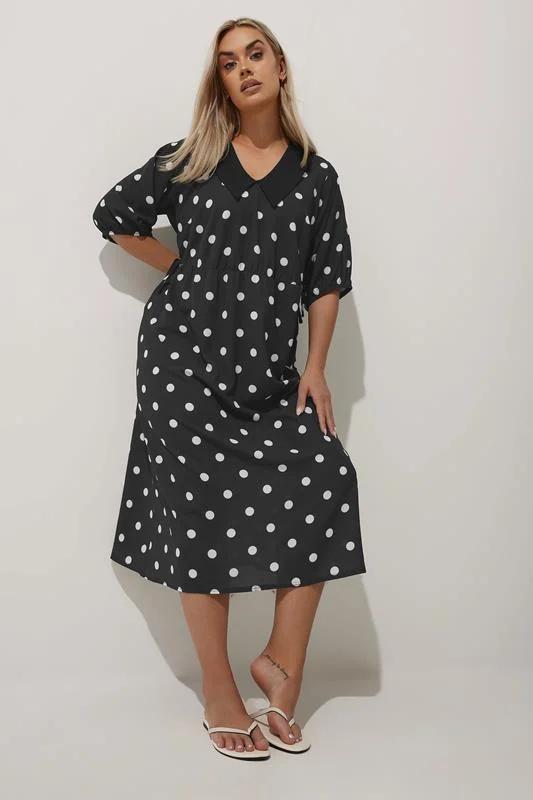 Limited Collection LIMITED COLLECTION Curve Black Polka Dot Collared Dress