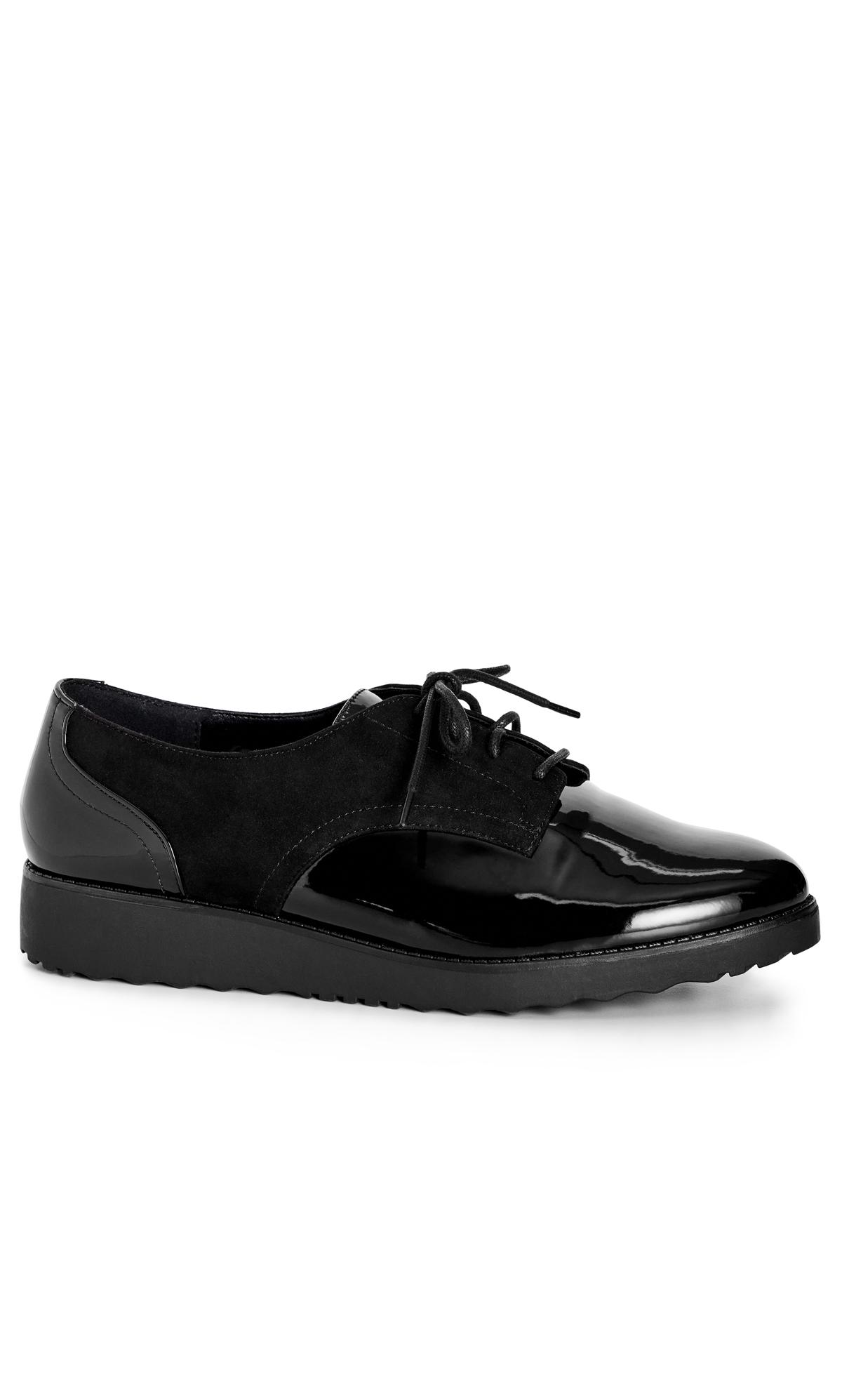 Evans Evans Black Faux Suede & Patent Lace Up Shoe