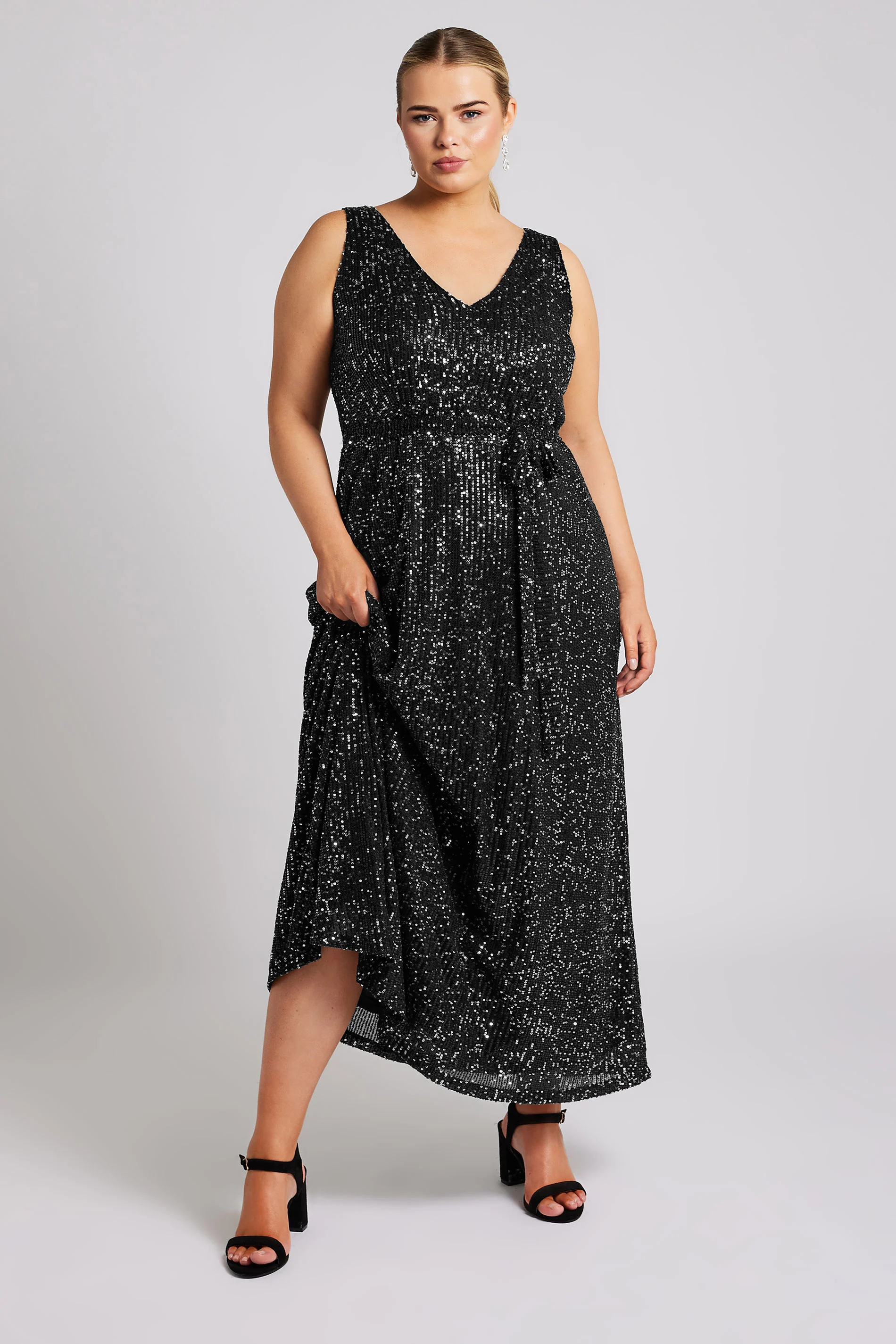 Yours London YOURS LONDON Curve Black Sequin V-Neck Maxi Dress