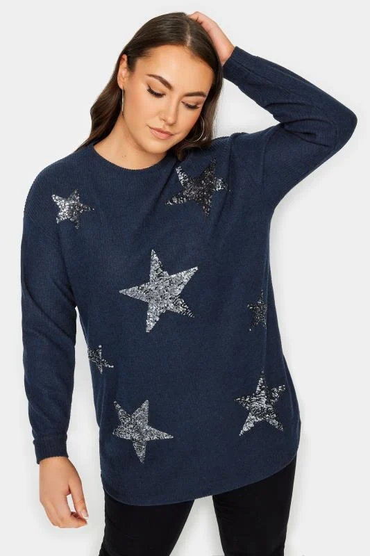 Yours YOURS LUXURY Curve Blue Star Sequin Sweatshirt
