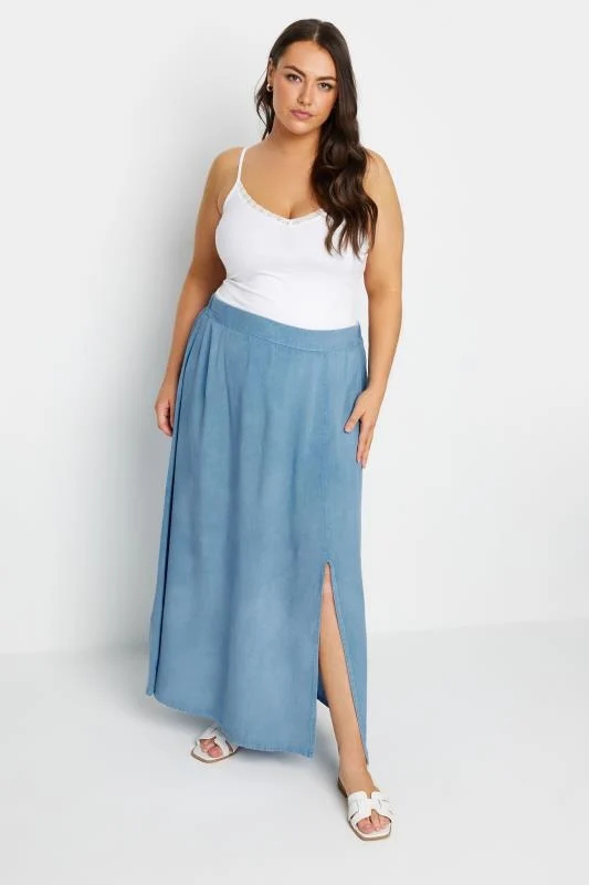Yours YOURS Curve Blue Chambray Maxi Skirt
