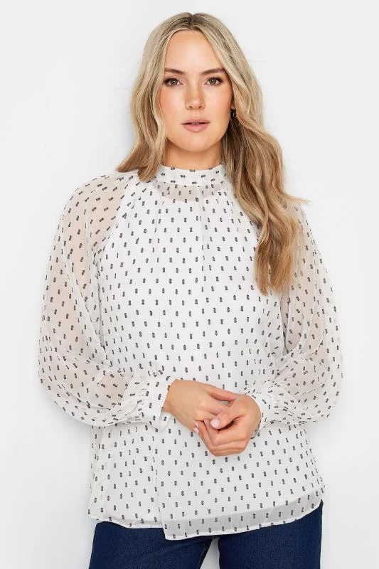 LTS LTS Tall White Dobby High Neck Blouse