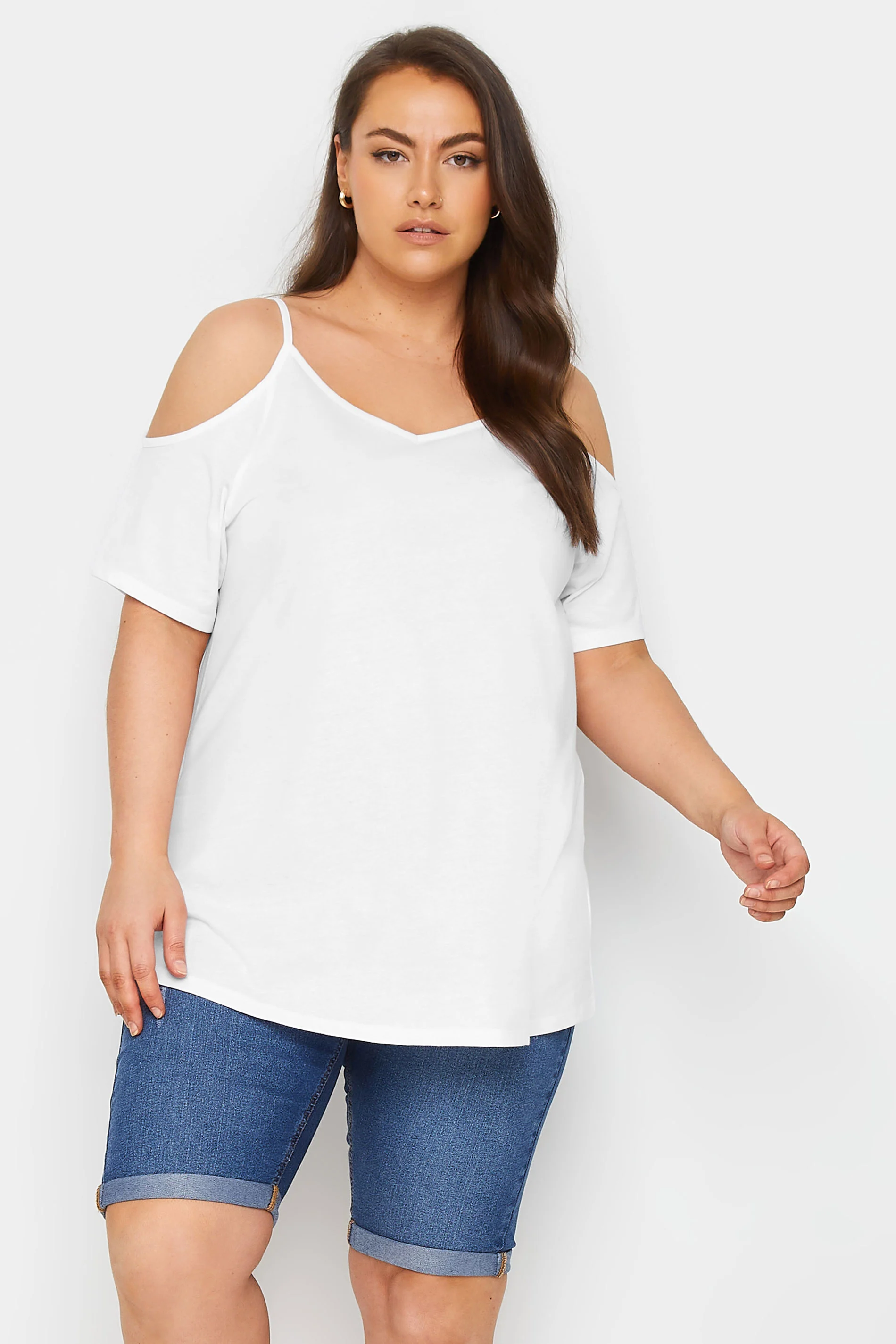 Yours YOURS Curve White Cold Shoulder T-Shirt