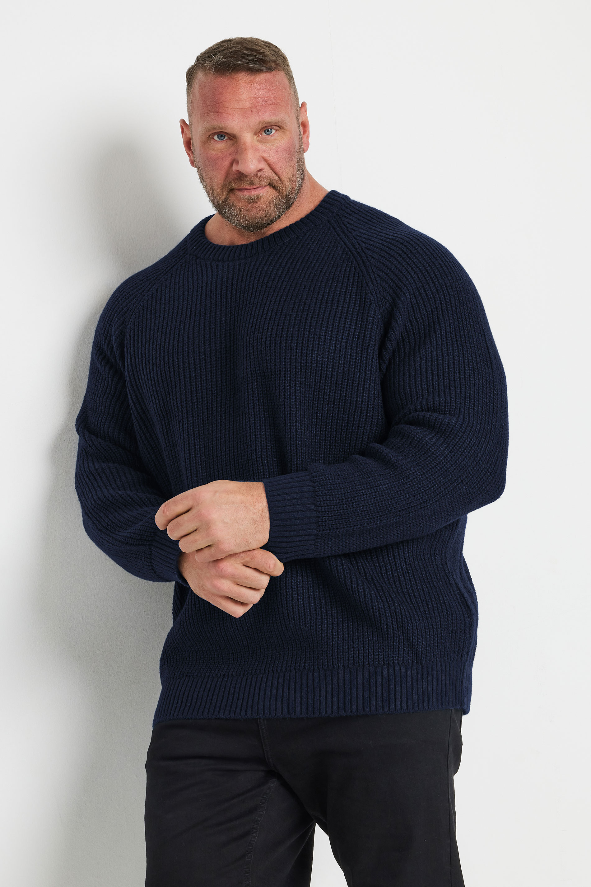 Jack & Jones JACK & JONES Big & Tall Navy Blue Crew Neck Knit Jumper