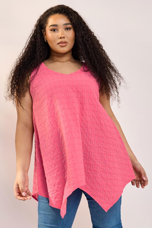 Yours YOURS Curve Pink Textured Hanky Hem Vest Top