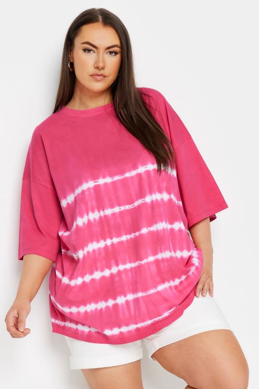 Yours YOURS Curve Pink Tie Dye Boxy T-Shirt
