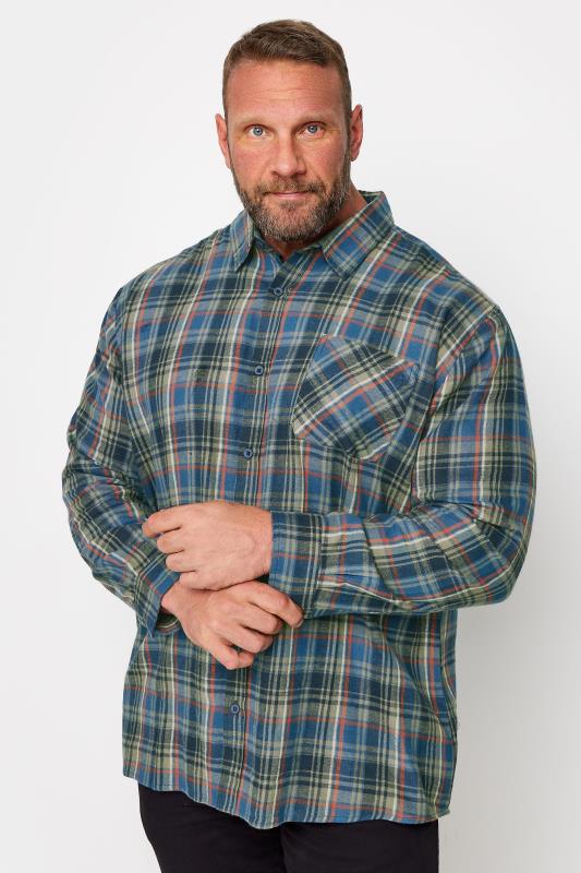 BadRhino BadRhino Big & Tall Green & Blue Brushed Cotton Check Long Sleeve Shirt