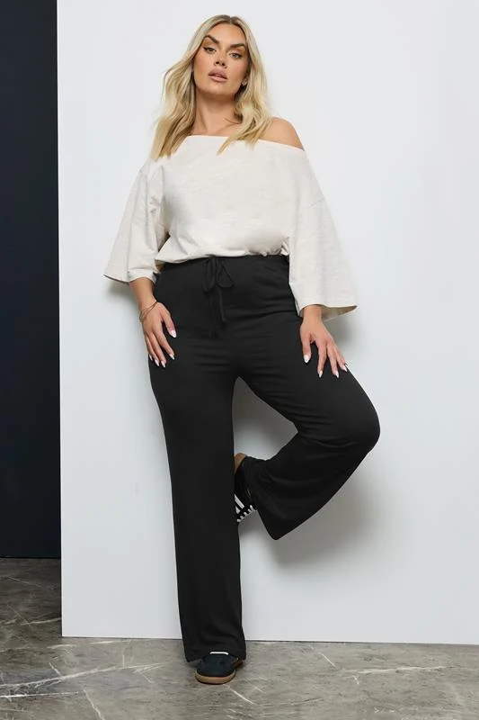Yours YOURS BESTSELLER Curve Black Wide Leg Pull On Stretch Jersey Yoga Pants
