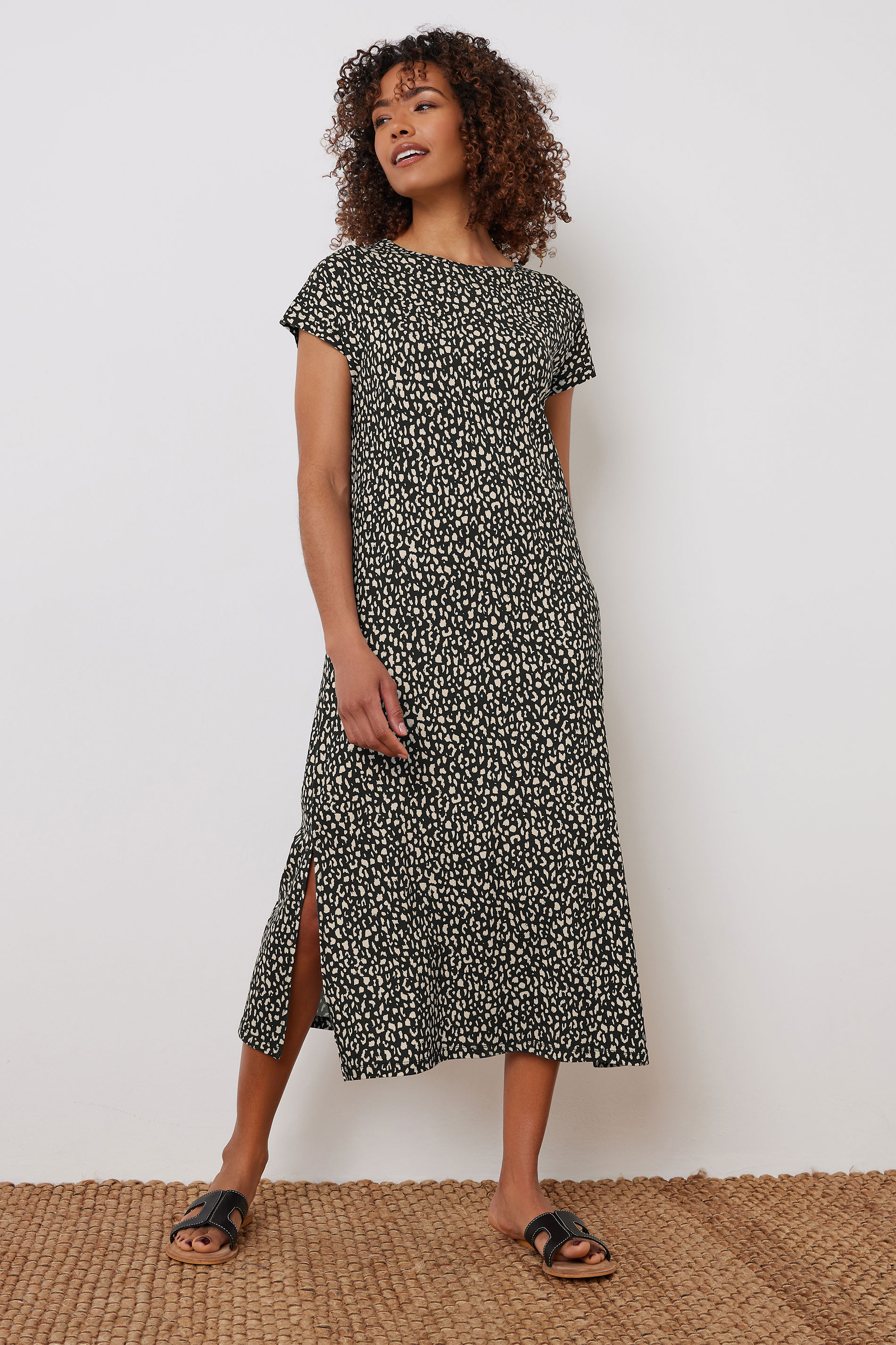 M&Co Womens M&Co Black Animal Print Short Sleeve Midi Dress