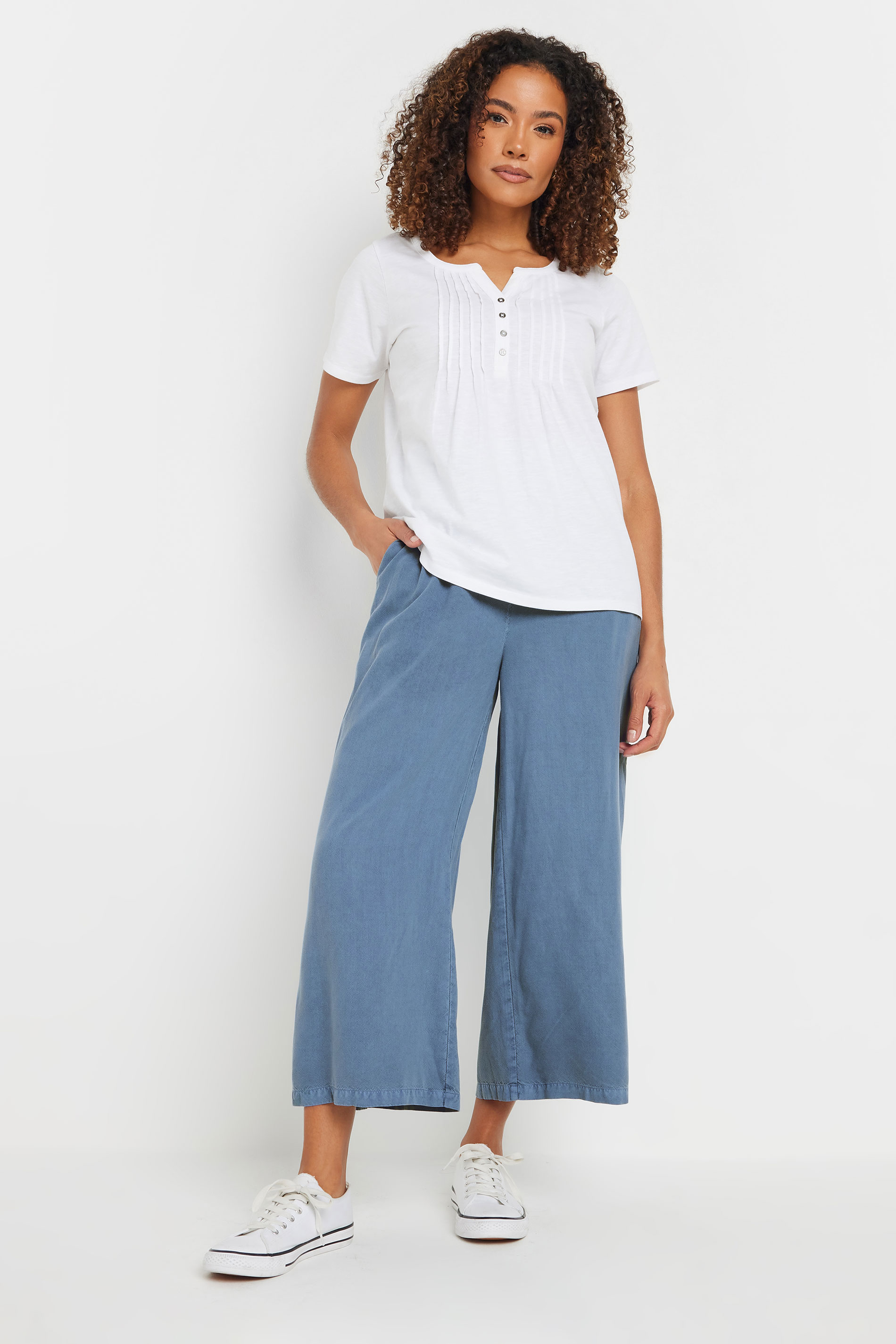 M&Co Womens M&Co Blue Acid Wash Wide Leg Culottes
