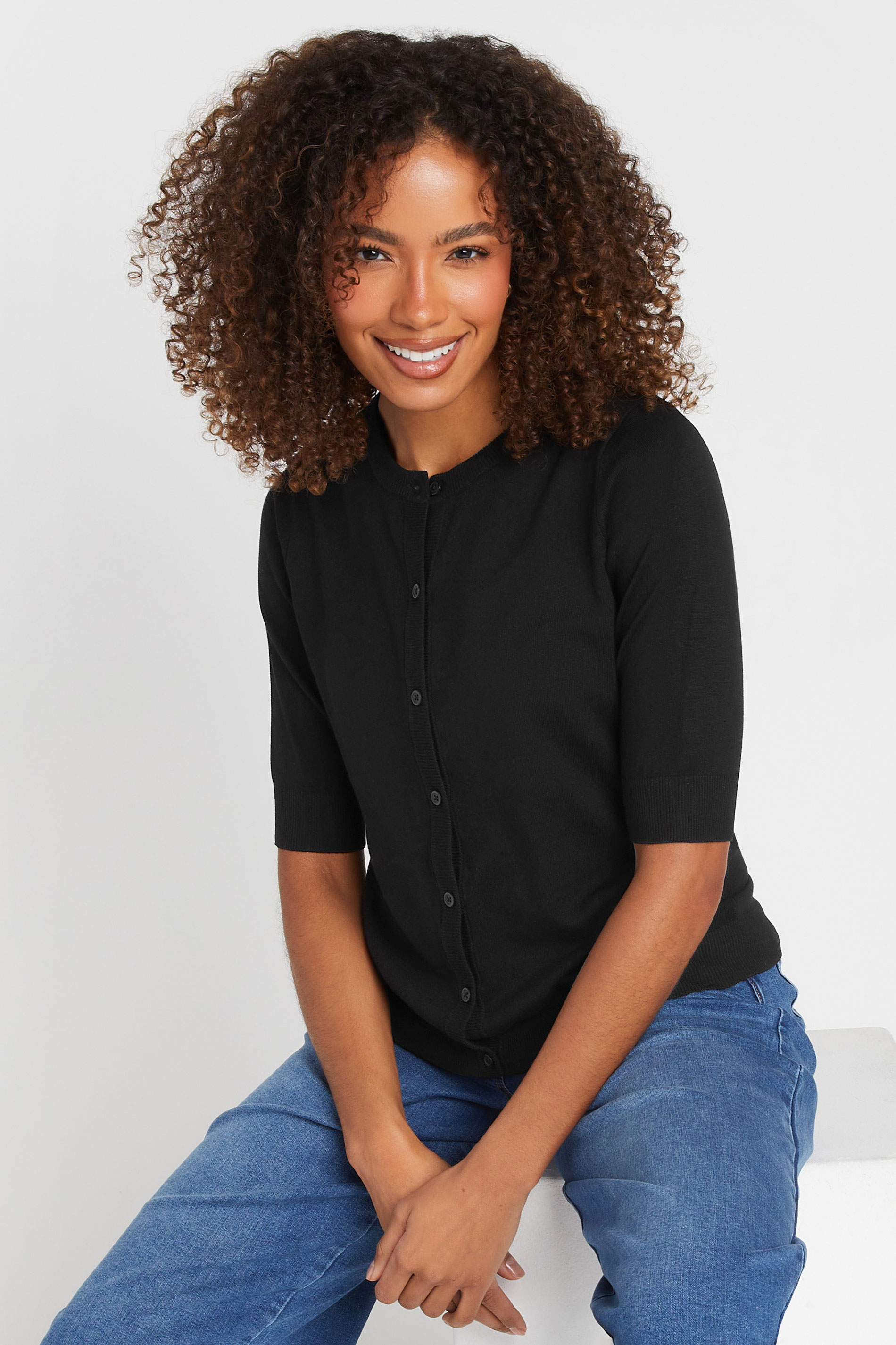 M&Co Womens M&Co Black Button Through Short Sleeve Cardigan