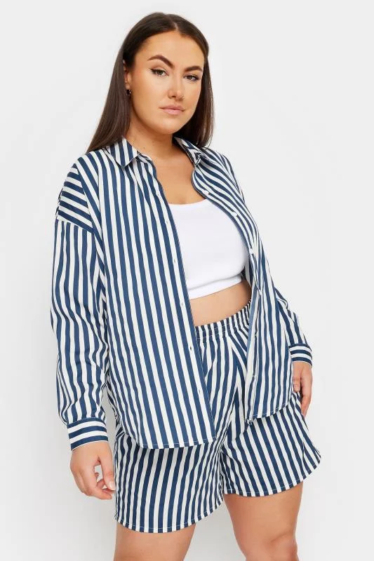 Yours YOURS Curve Navy Blue Stripe Print Shorts