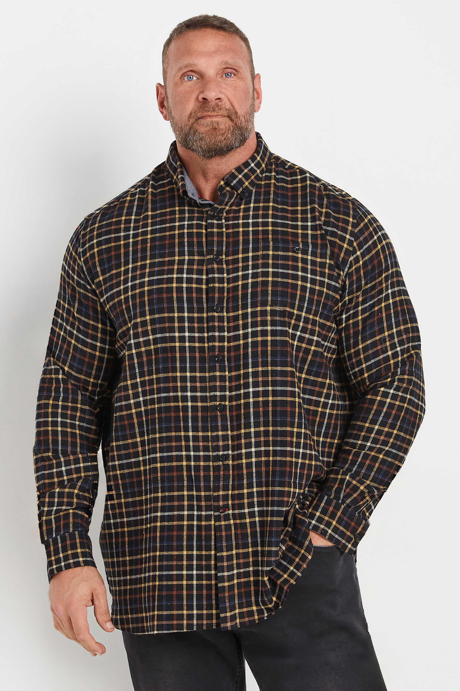 D555 D555 Big & Tall Black Check Print Long Sleeve Shirt