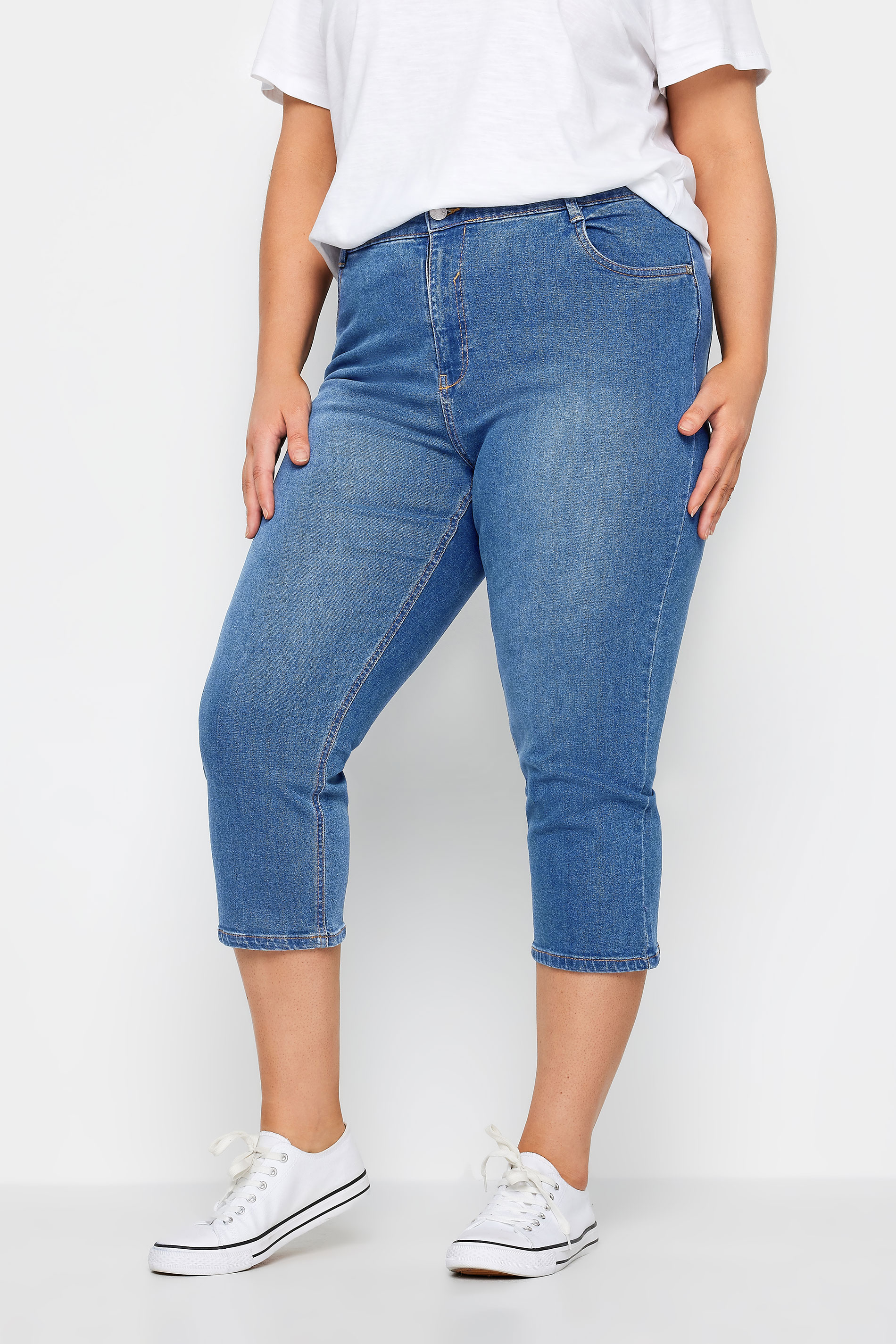 Evans Evans Blue Mid Wash Cropped Jeans