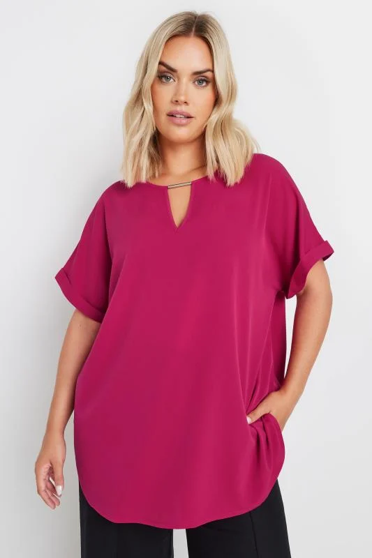 Yours YOURS Curve Dark Pink Notch Neck Blouse