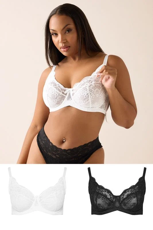 Yours YOURS 2 PACK Curve Black & White Swirl Lace Bras