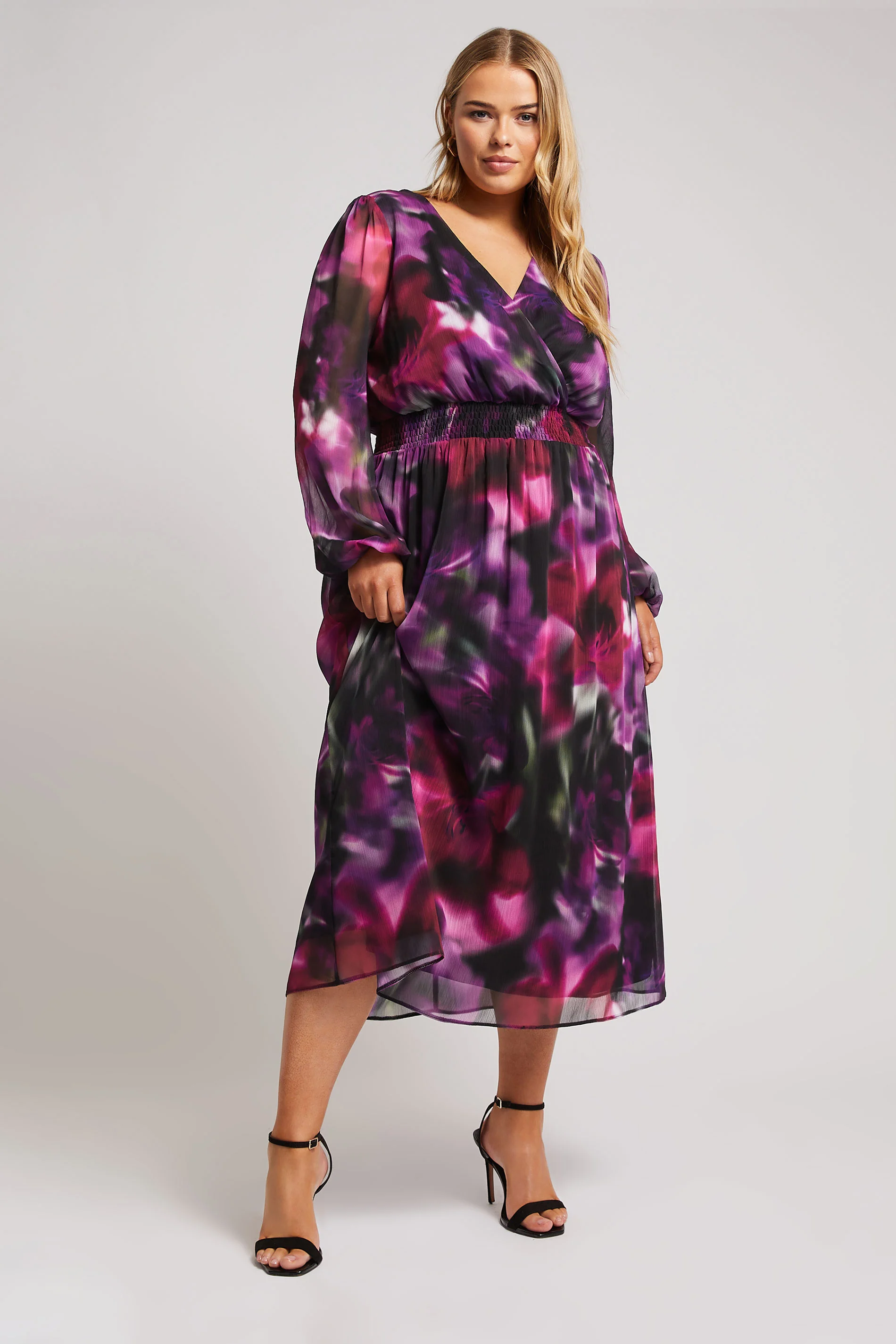 Yours London YOURS LONDON Curve Pink Blurred Floral Print Maxi Wrap Dress