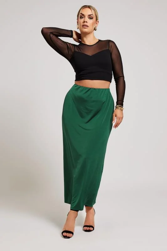 Yours London YOURS LONDON Curve Emerald Green Slinky Maxi Skirt