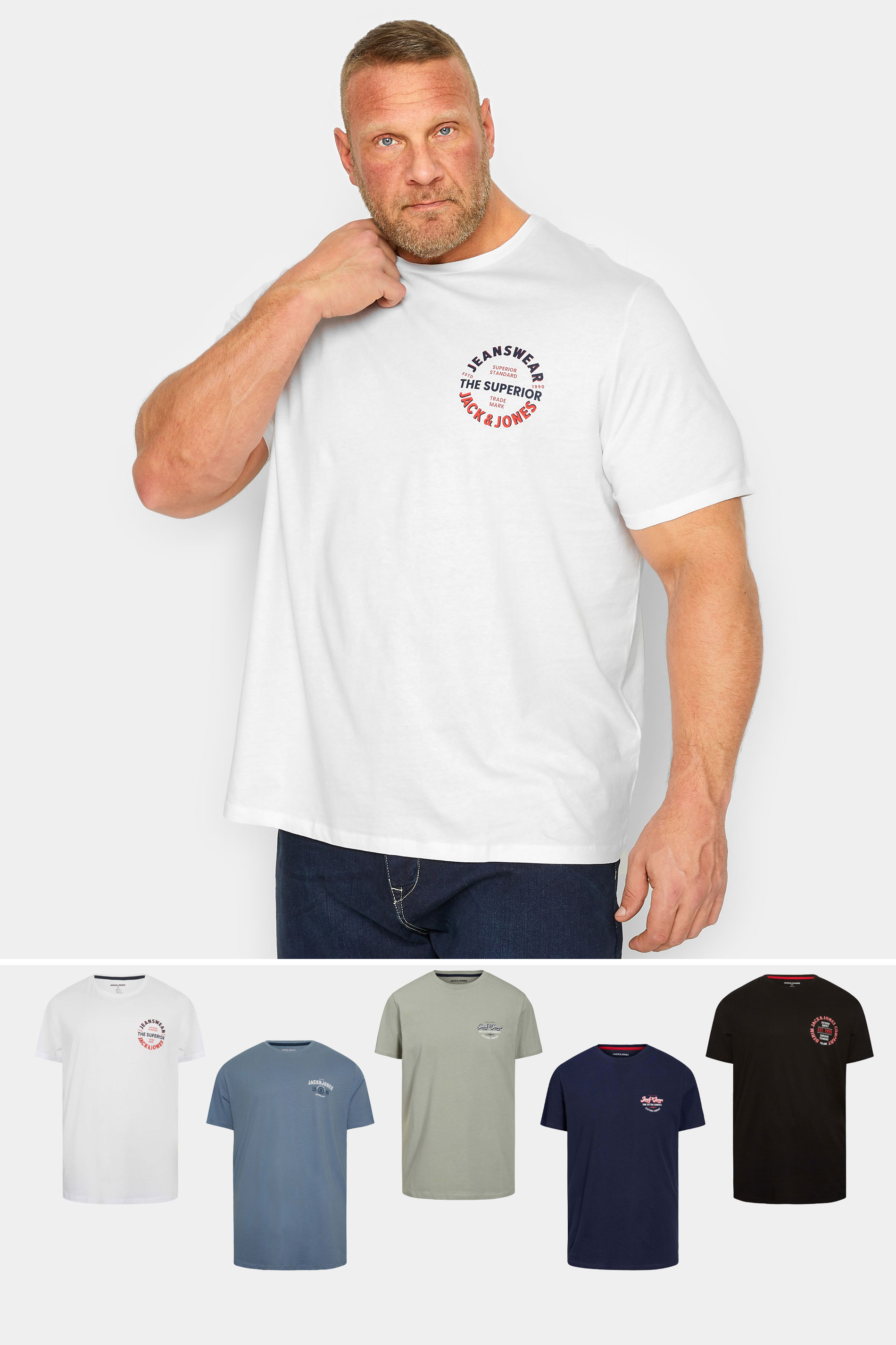 Jack & Jones JACK & JONES Big & Tall 5 PACK Black & Blue Logo T-Shirts