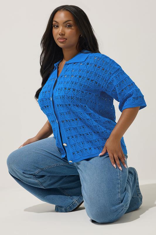 Limited Collection LIMITED COLLECTION Curve Cobalt Blue Crochet Shirt