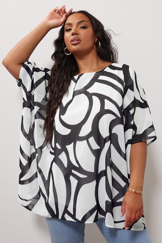 Yours London YOURS LONDON Curve White Abstract Print Cape Top