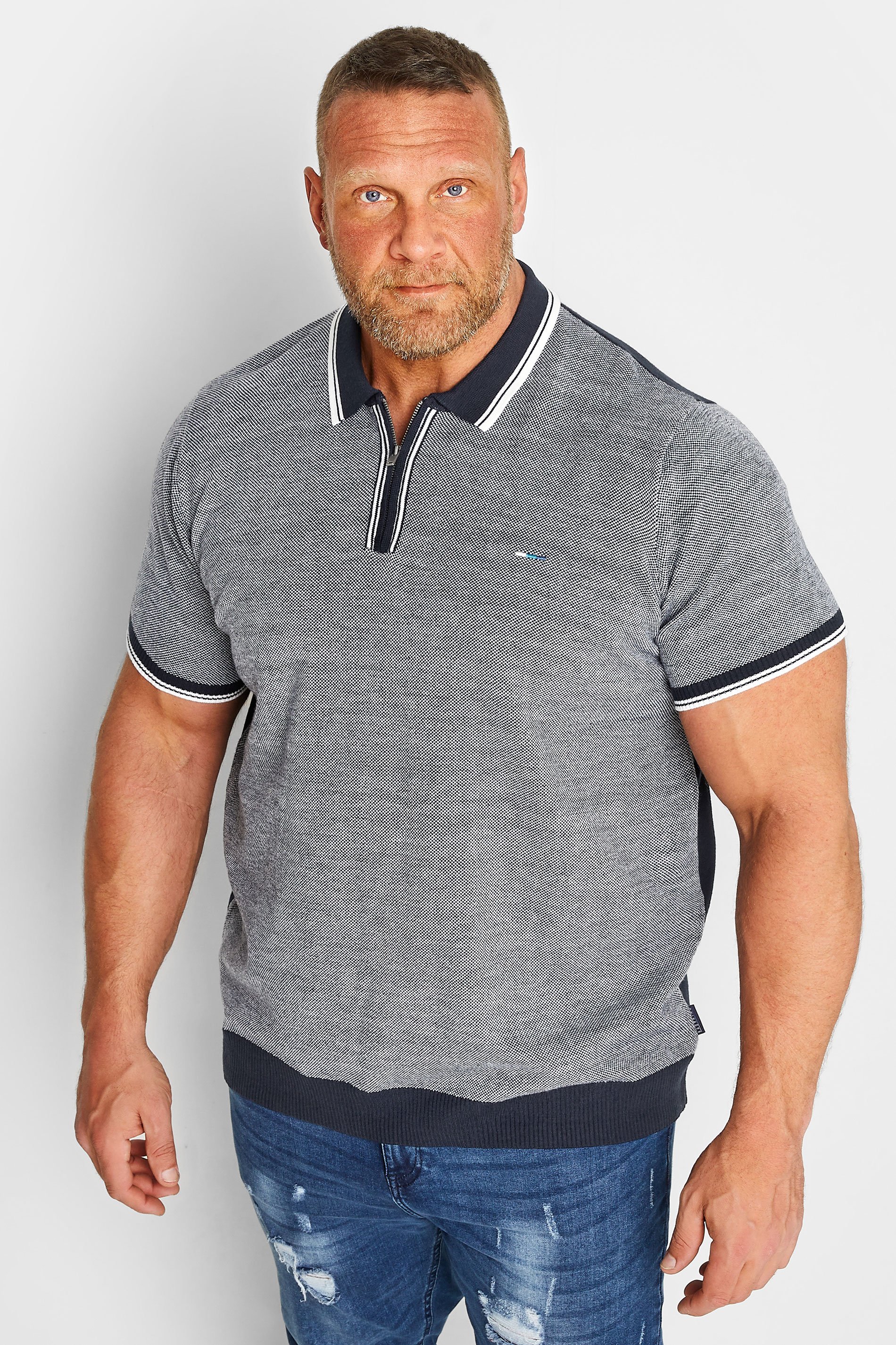 BadRhino BadRhino Big & Tall Navy Blue Knitted Polo Shirt