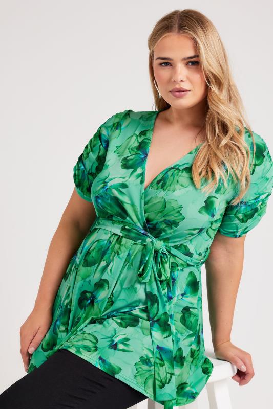 Yours London YOURS LONDON Curve Green Floral Print Wrap Top