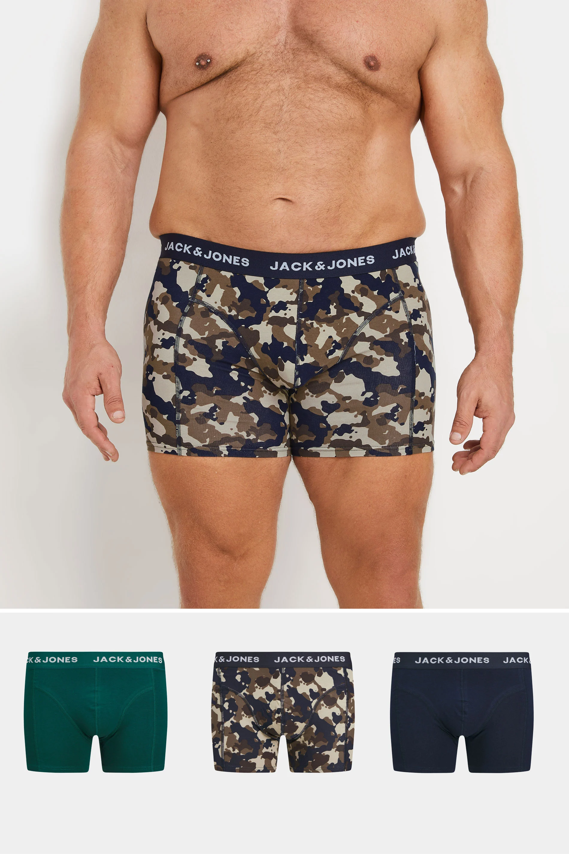 Jack & Jones JACK & JONES Big & Tall 3 PACK Navy & Camo Print Boxers