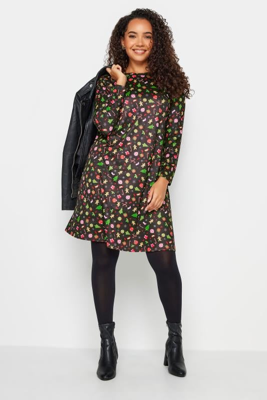 M&Co Womens M&Co Black Novelty Printed Christmas Dress