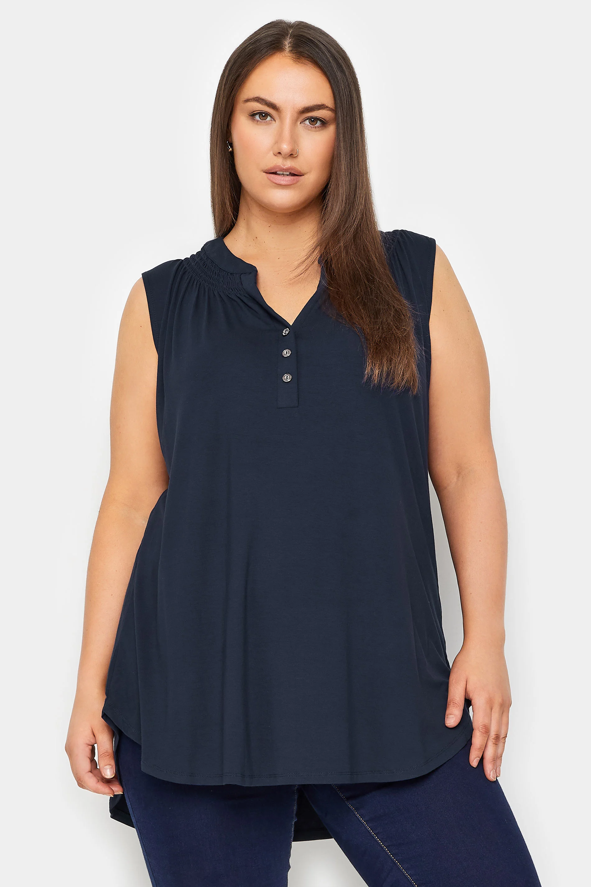Evans Evans Navy Blue Half Placket Vest Top