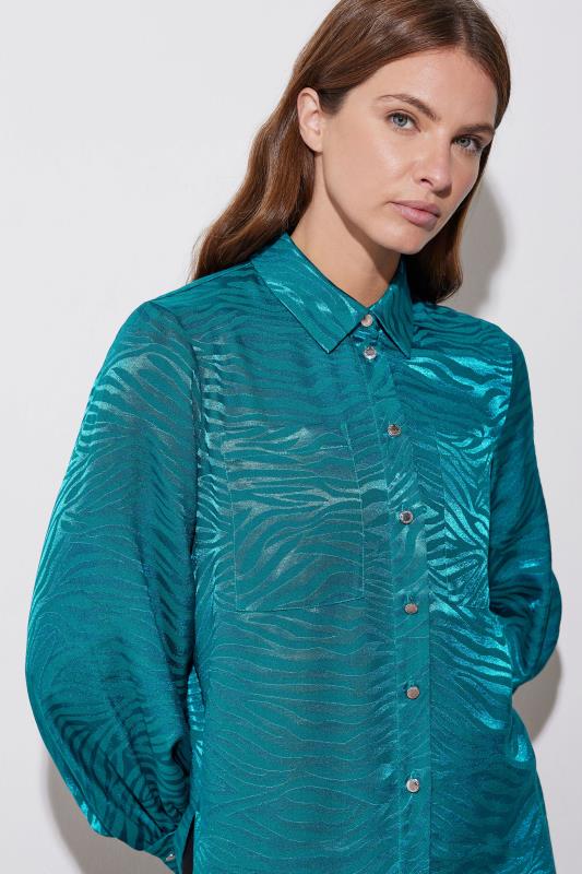 Star by Julien Macdonald STAR Teal Blue Animal Print Satin Jacquard Shirt