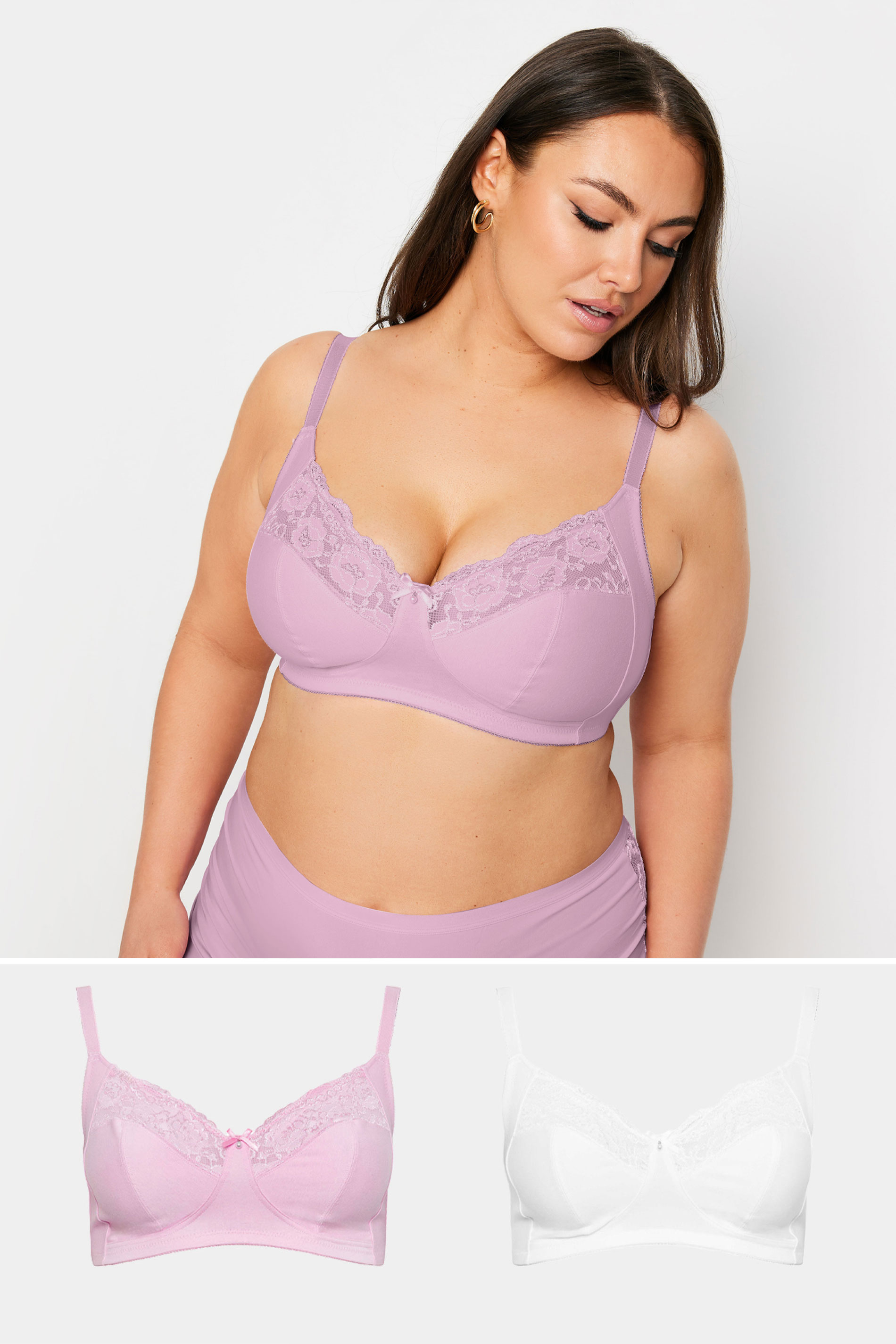 Yours YOURS Curve 2 PACK Pink & White Non-Padded Non-Wired Bras