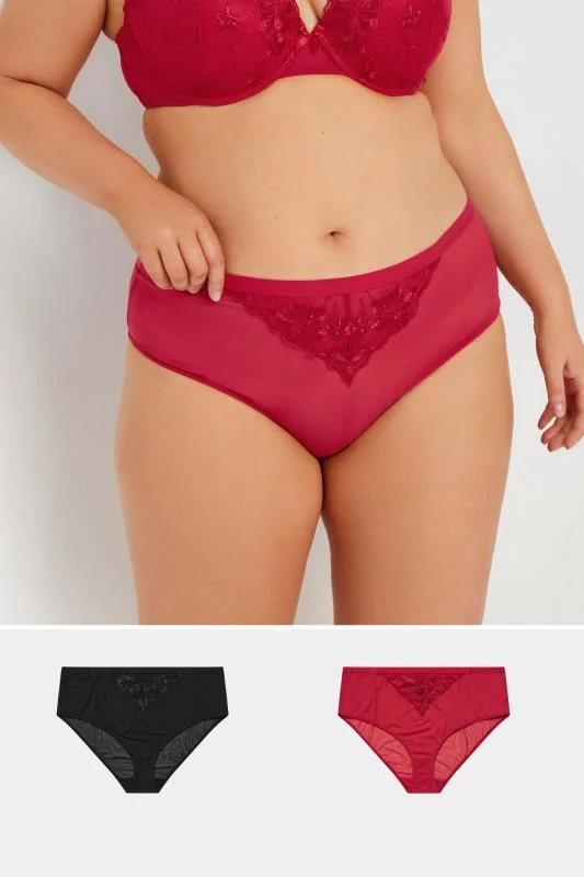 Yours YOURS Curve 2 PACK Red & Black Floral Embroidered Padded Bra