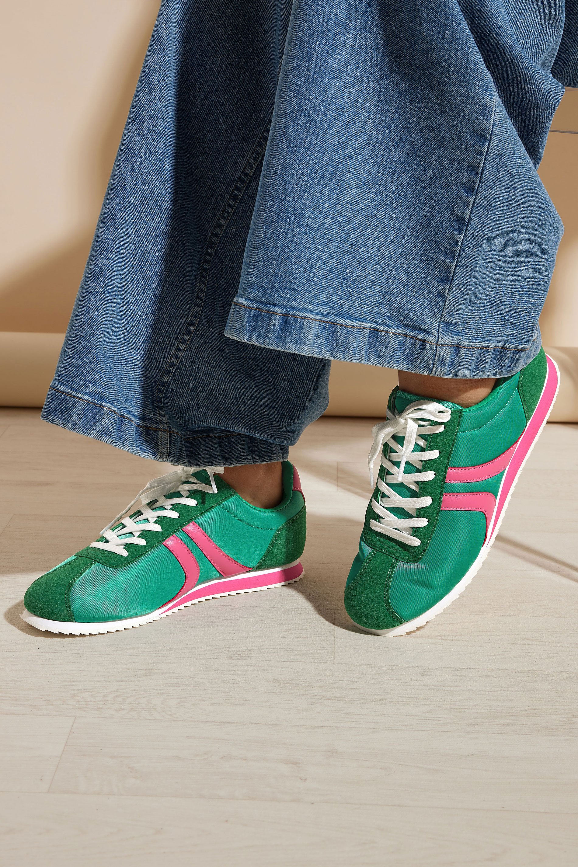 Yours Green Side Stripe Trainers in Extra Wide EEE Fit