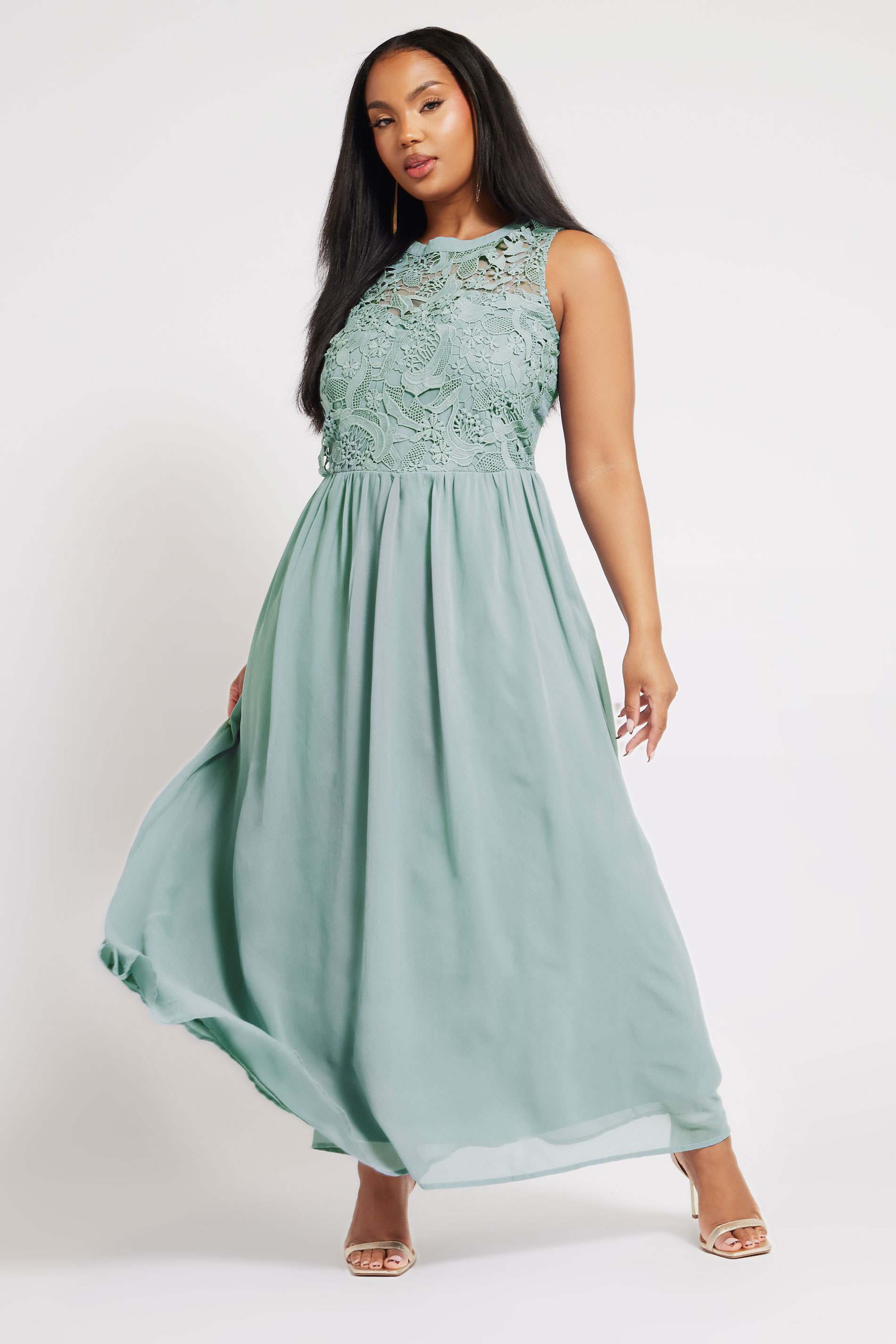 Yours London YOURS LONDON Curve Ice Blue Lace Front Chiffon Maxi Dress