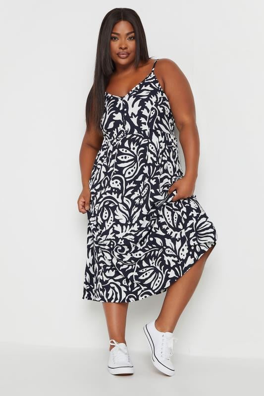 Yours YOURS Curve Black Abstract Print Strappy Sundress