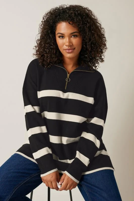 Evans EVANS Curve Black & White Stripe Quarter Zip Jumper