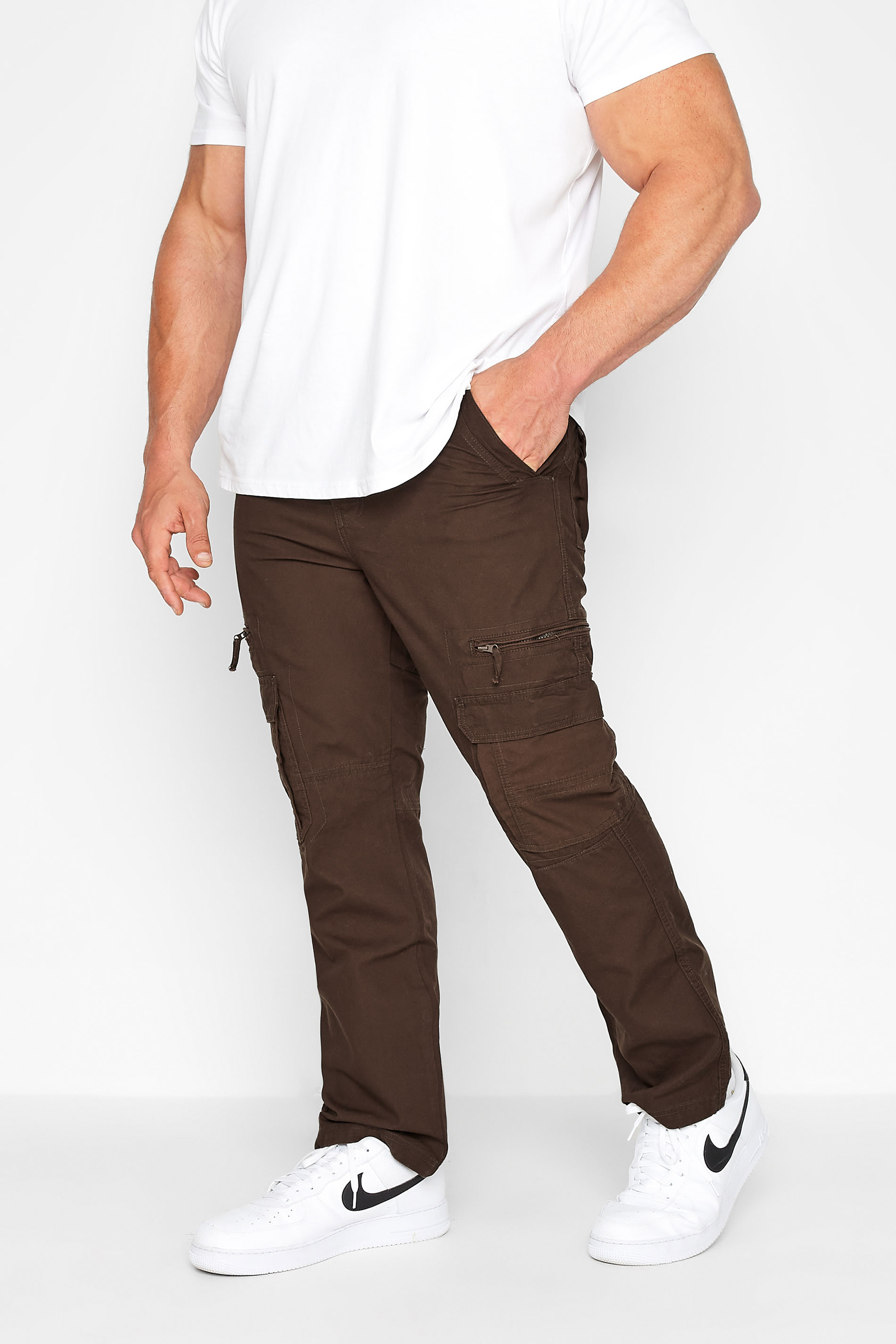 Kam KAM Big & Tall Brown Cargo Trousers