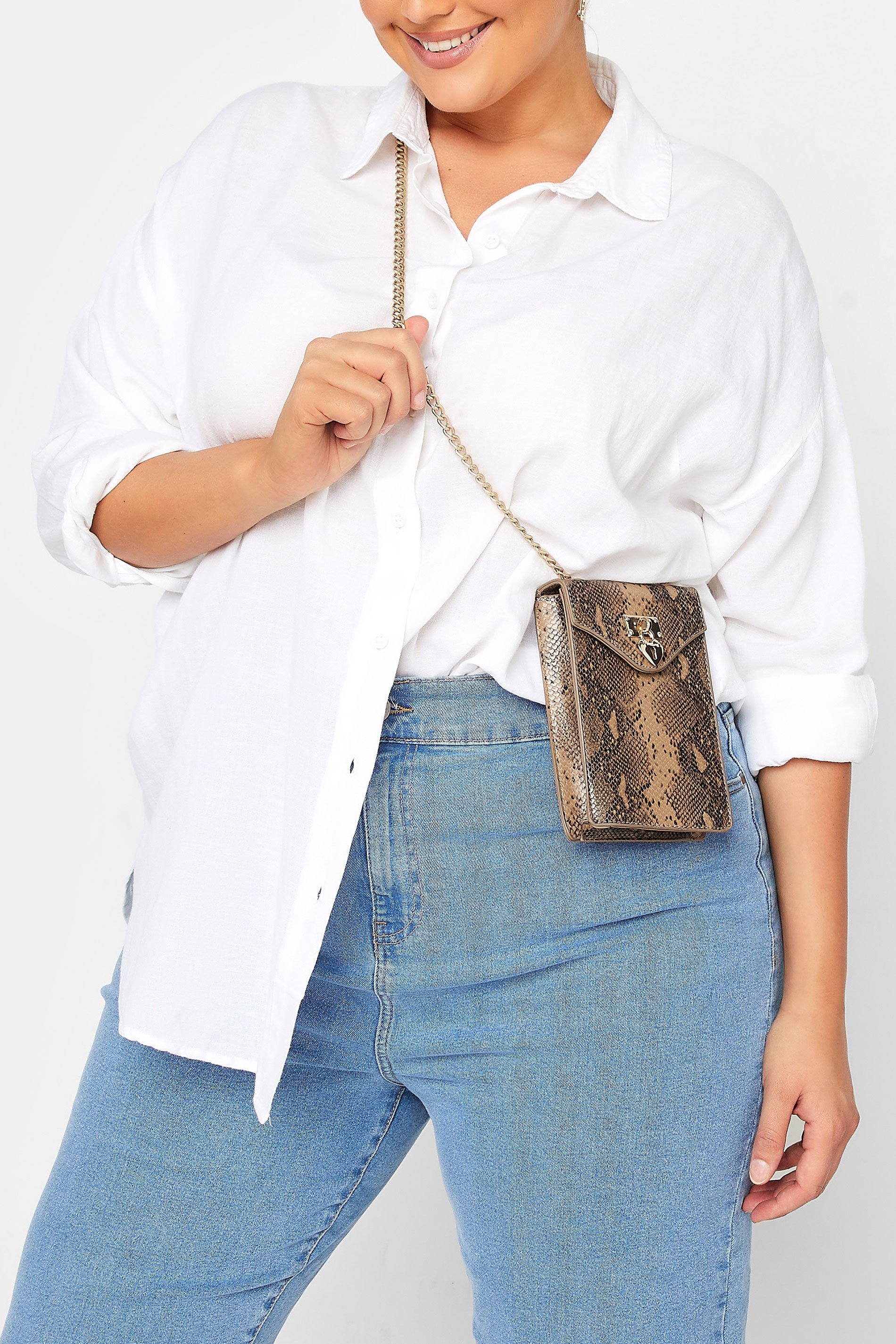 Yours Brown Snake Print Heart Padlock Bag