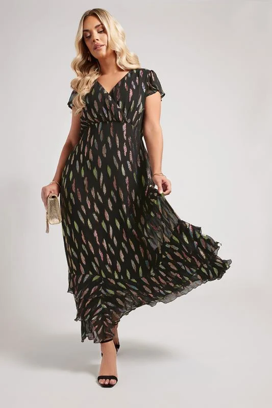Yours London YOURS LONDON Curve Black Metallic Dobby Ruffle Maxi Dress