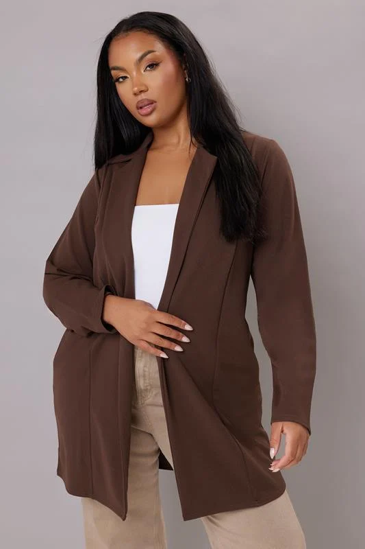 Yours YOURS Curve Chocolate Brown Longline Blazer
